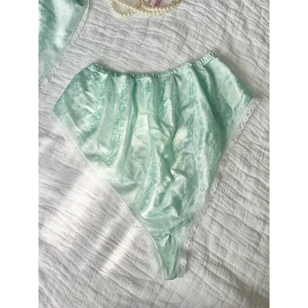 Vintage Elissa Size Medium High Leg Mint Teal Lace Lingerie Set - Picture 4 of 10